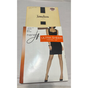 2 Vtg Pantyhose NOS Neiman Marcus Sz B Black & Hanes Ultra Sheer Barely There